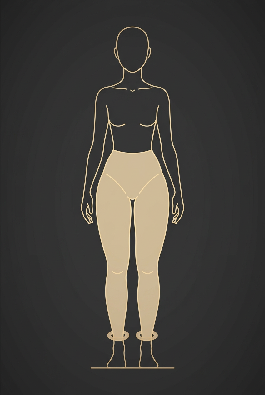 Ilustração médica: no lipedema, a gordura se acumula dos quadris aos tornozelos e poupa os pés